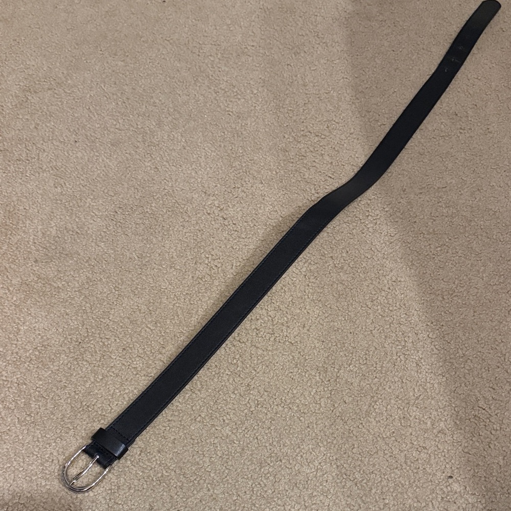 Black Leather Belt with Silver Buckle